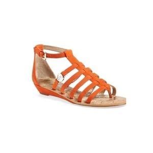 Sam Edelman Donna Sandal Caged Orange Suede Gladiator Strappy Thong Toe …